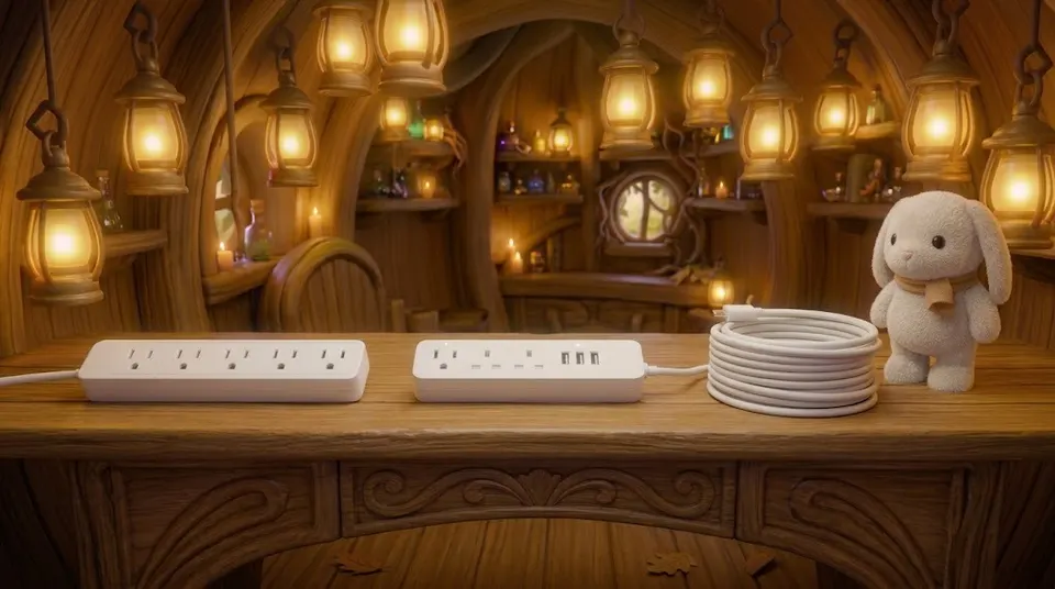 ปลั๊ก 3 แบบ: (1) รางปลั๊กไฟมาตรฐาน (2) ปลั๊กมี USB (3) ปลั๊กสายยาว